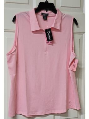NEW Golftini Womens Sleeveless  Polo 1/4 Zip Shirt Top Rose Pink UPF30 S SMALL